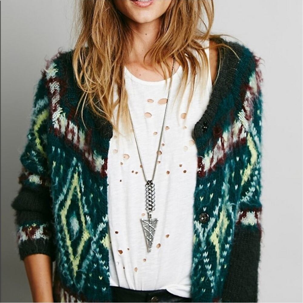 Free People Frosted Fairisle Nordic Wool XS Cardigan Sweater